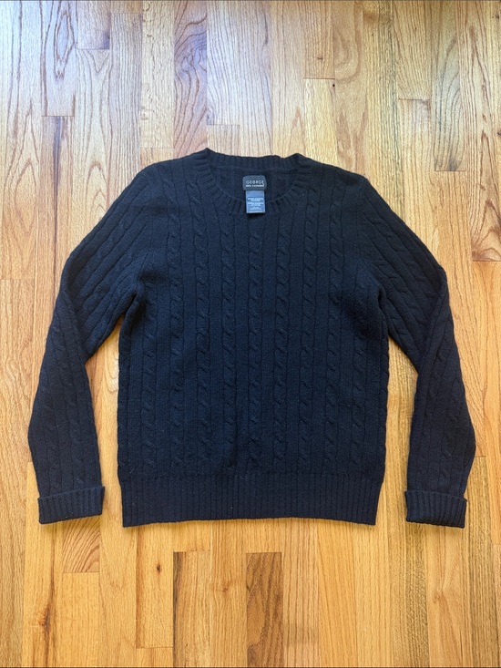 George Sweaters - George Black Cable-Knit Crewneck Sweater 100% Cashmere